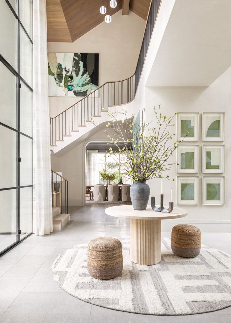 Grand curved staircase entry