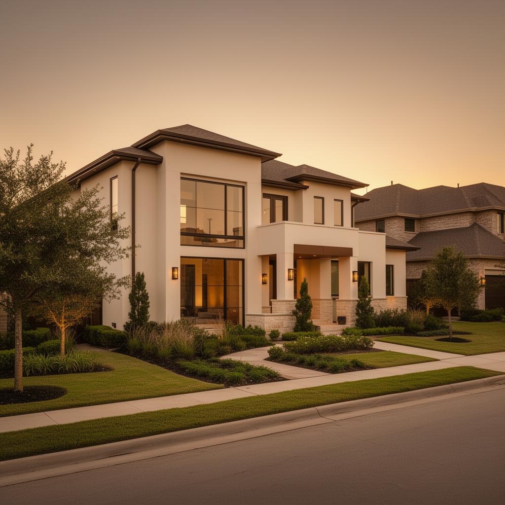 Modern luxury home in North Texas at golden hour